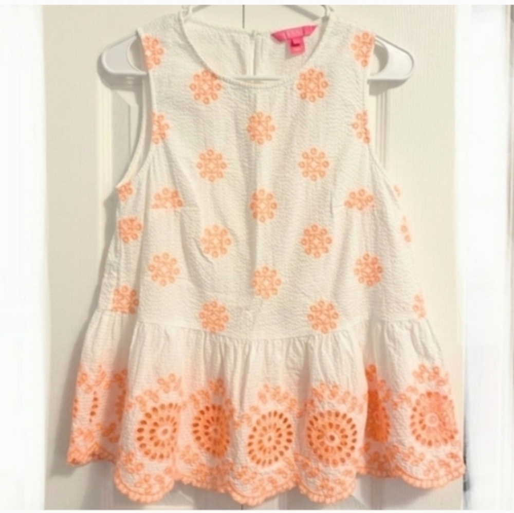 Lilly Pulitzer White and Orange Sleeveless Blouse